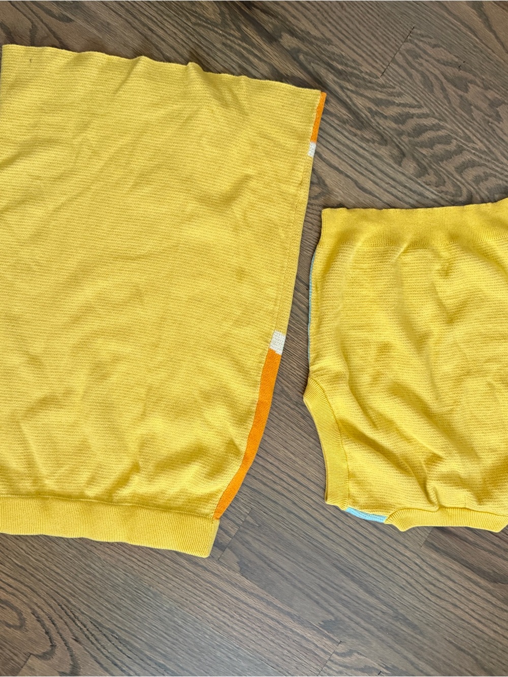 OxKnit Yellow Colorblock VTG Vest Skirt Suit Set S Sweater 60s 70s Retro Knit - Picture 10 of 13
